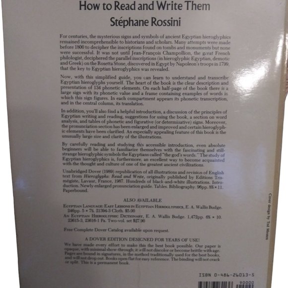 Egyptian Hieroglyphics How To Read And Write Them Paperback Book By S. Rossini - Picture 2 of 6